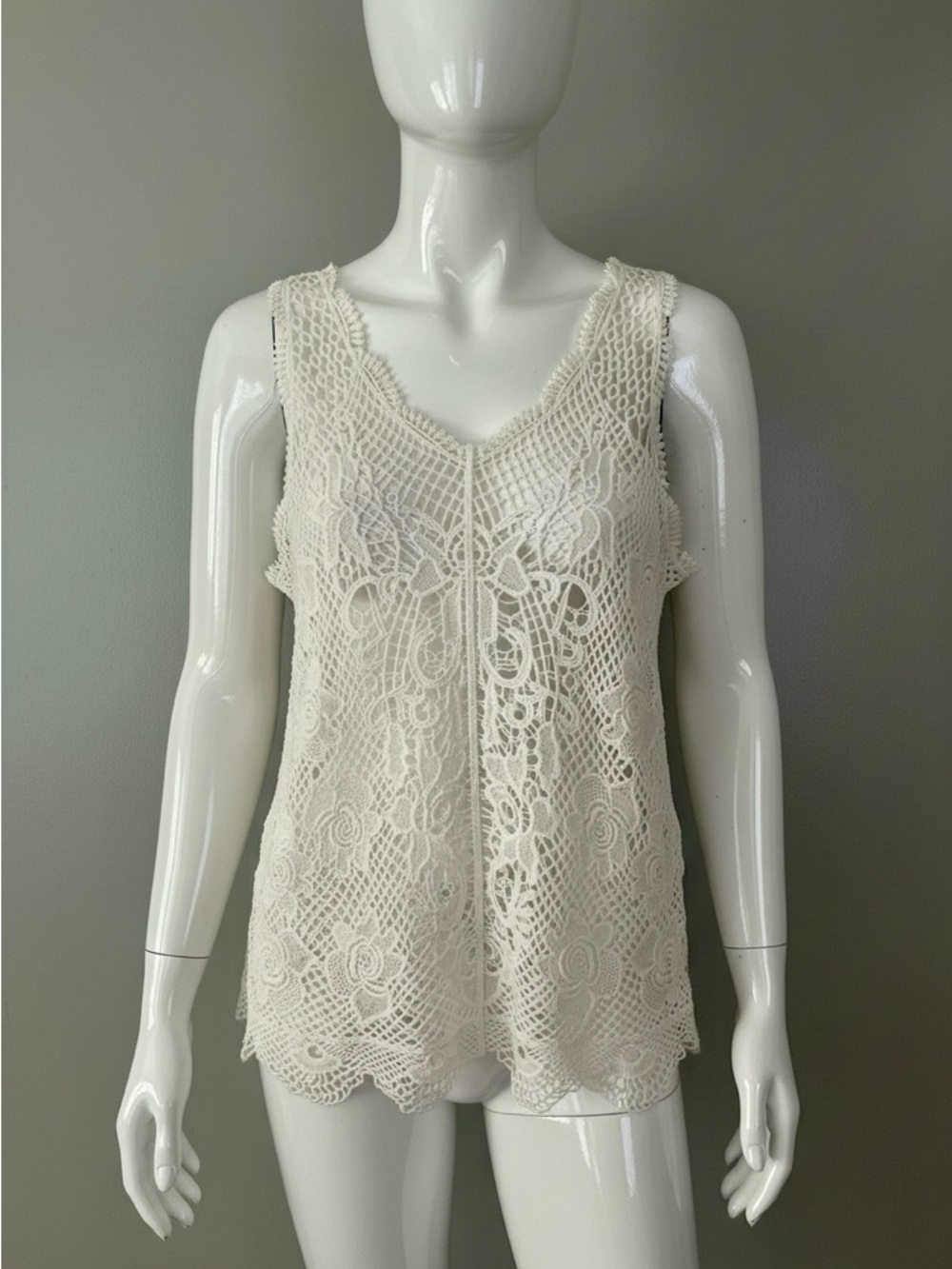 Cato White BOHO Crochet Lace Tank-NWT
